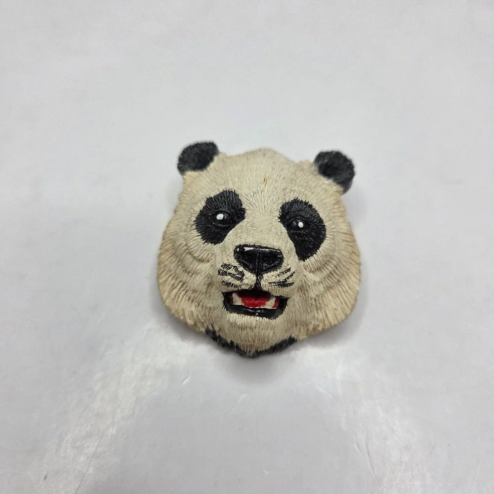 V. Aalko Handcrafted Panda Bear Pin Brooch Vintage Resin Animal Black White 1.5